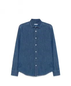 Синяя джинсовая рубашка, классический воротник, длинные рукава. Jacob Cohã«N, синий