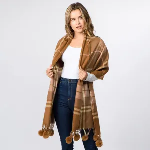 Шарф в клетку с помпонами и кисточками из искусственного меха Truedames