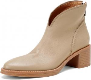 Женские ботильоны TinaCus из замши/натуральной кожи с ручной отделкой, V-образным вырезом, круглым носком, устойчивым каблуком и застежкой-молнией сзади, Apricot