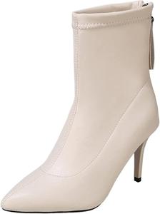 Женские короткие ботинки Yiozoi, высокие каблуки, кожаная модная обувь для осени и зимы, с задней молнией, острый носок, противоскользящие повседневные ботильоны, Beige