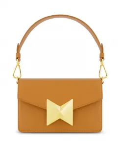 Классическая кожаная сумка через плечо с позолоченной фурнитурой Mac Duggal, коричневый/бежевый