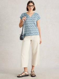 Футболка Nelly с абстрактным принтом из хлопка White Stuff, Navy/Multi