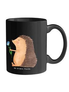 Черная кружка с рисунком ежика и цветов, без слов. Mr. & Mrs. Panda