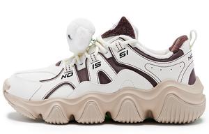 Кроссовки QIAODAN женские бело-коричневые, слоновая кость какао, противоскользящие, износостойкие, термоустойчивые, низкие массивные