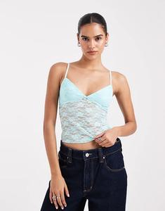 Прозрачный кружевной топ Edikted Eira бирюзового цвета