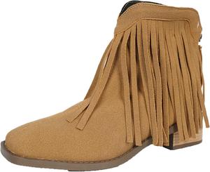 Женские западные ботильоны с кисточками, замшевые ковбойские ботинки на массивном каблуке Generic, Brown