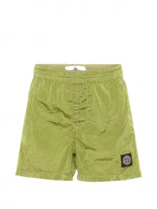 Плавательные шорты с эластичным поясом и нашивкой с логотипом Stone Island Junior, зеленый