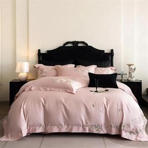 YUSIWOAL Комплект постельного белья из длинноволокнистого хлопка с элегантной цветочной вышивкой плотностью 600Тс Color 2