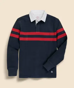 Хлопковая трикотажная футболка для регби с логотипом GF и полосой на груди.