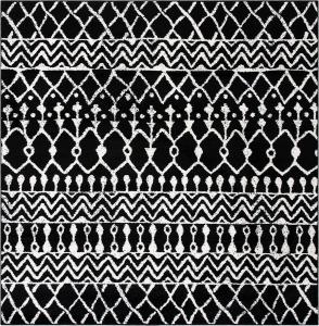 Ковер SAFAVIEH, 275 x 275 см, Tulum Collection, Black & Ivory, Moroccan Boho Distressed Design, Non-Shedding & Easy Care, идеален для помещений с высокой проходимостью в гостиной, спальне (TUL270Z)