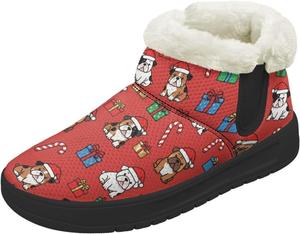 Женские зимние ботинки на низком ходу, водонепроницаемые, легкие, теплые с плюшевой отделкой, противоскользящие, модные, размеры 6-13.5 Quxjehoe, Santa Hat Dog Red