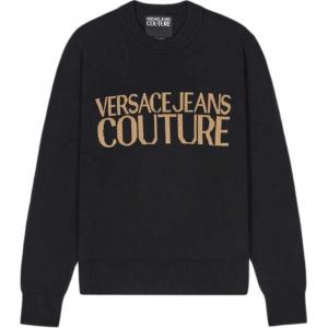 VERSACE Трикотажный свитер мужской черный с круглым вырезом Moderate Others