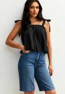 Блузка с асимметричным подолом и завязками на бретелях New Look, Black