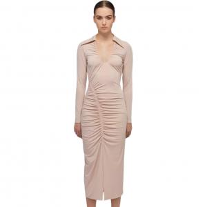 Селфи Длинное Платье с Длинными Рукавами Женское Светло-коричневое Self-portrait