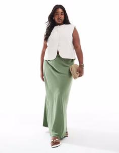 Длинная юбка ASOS DESIGN Curve из льняной смеси с косой вязкой цвета хаки ASOS Curve