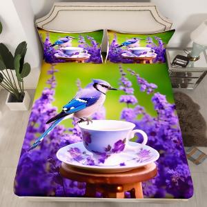 Erosebridal Комплект постельного белья Birds с принтом животных и цветов из микрофибры, Purple Green