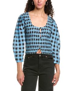 GANNI Сморщенная блузка из смесового шелка, синий