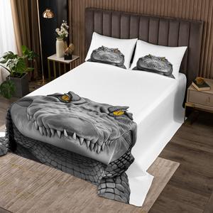 Erosebridal Комплект постельного белья Crocodile с абстрактным принтом морских животных в стиле минимализм, White Grey Yellow