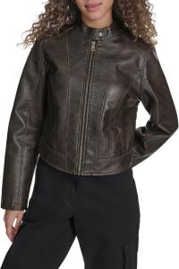 Женская куртка-косуха Levi's из искусственной кожи с рельефными швами, коричневый
