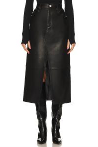 Черная кожаная юбка миди FRAME