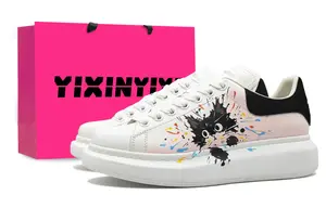 Alexander McQueen Большие кроссовки Little Lazy Cat, художественные брызги, низкие кроссовки для скейтбординга, унисекс, розовые, белые, черные