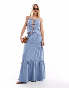 Эксклюзивная многоярусная пляжная юбка макси синего цвета от Esmee Esmée