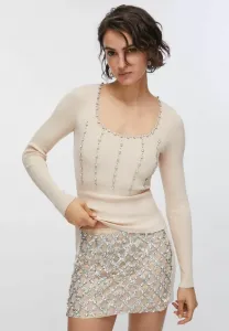 Свитер с вышивкой драгоценными камнями Liu Jo, Beige