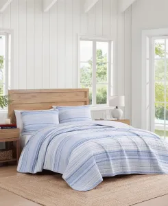 Двустороннее одеяло из фактурного хлопка с ярким полосатым узором, размер Twin Tommy Hilfiger, белый/голубой/серый