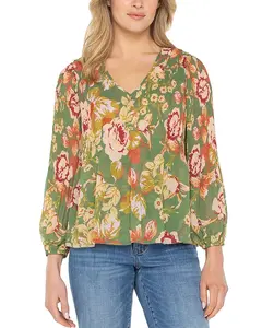 Топ с V-образным вырезом и цветочным принтом Liverpool Los Angeles, зеленый