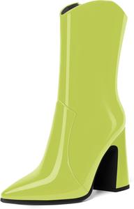 Женские ультрамодные ботильоны MODENCOCO на высоком каблуке с острым носком, молнией снаружи, стильные для путешествий, каблук 4 дюйма, Yellow Green