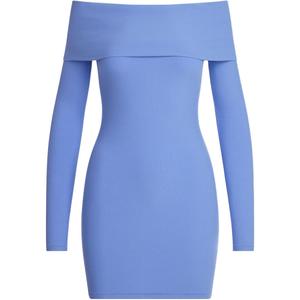 Skims SS25 Soft Lounge платье-мини с открытыми плечами с длинными рукавами женское CIELO/Blue