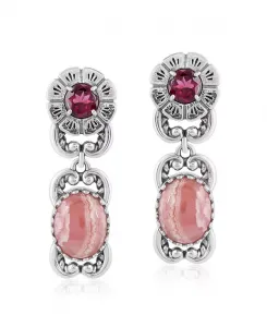 Серьги-Подвески из стерлингового серебра с родохрозитом и красным гранатом в форме цветка пустыни American West Jewelry, garnet/rhodochrosite