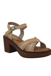 Сандалии на блочном каблуке с перекрестными ремешками IVACHY, бежевый