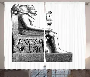 Штора в египетском деревенском стиле ABAKUHAUS, античный сокол и птица, присборенная тесьма для спальни с петлями и крючками, 280 x 225 см, белая с черным Abakuhaus