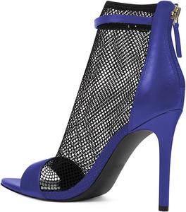 Женские сетчатые ботильоны YDN с открытым носком, высокие каблуки-стилеты, ремешок на щиколотке и задняя молния, Blue