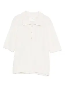 Вязаный топ-поло с ажурным узором Lisa Yang, нейтральный