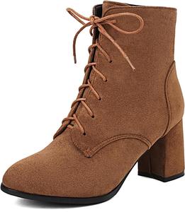 Женские модные ботильоны на шнуровке с комфортным круглым носком, высокой устойчивой подошвой, осень-зима, скучные каблуки, ботинки для платьев CSRZPMG, Yellow