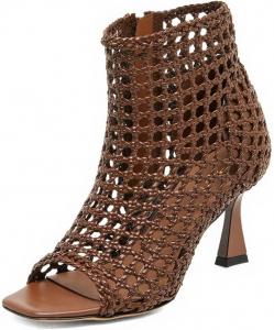 Женские стильные плетеные ботильоны XYD с молнией, квадратным открытым носком и средним каблуком, обувь для мероприятий, Brown