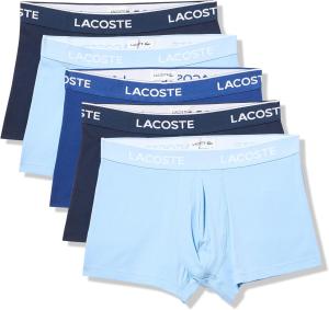 Lacoste мужские хлопковые эластичные трусы Essentials, 5 штук (Amazon Exclusives), Overview/Overview/Methylene/Navy Blue/Navy Blue