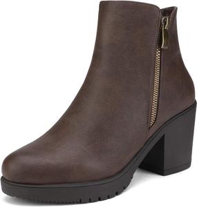 Женские ботильоны DREAM PAIRS с массивным каблуком и платформой, осенние короткие ботинки на каблуке, Brown/Pu