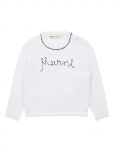 Джемпер из смесовой шерсти с вышитым логотипом Marni Kids, белый