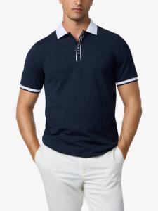 Спортивная поло с молнией классического кроя из хлопковой смеси Hackett London, Navy