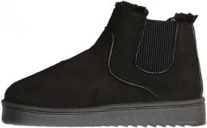 Женские сапоги стильные комфортные из искусственной кожи и замши на плоской подошве, снежные сапоги для тепла и моды - короткие модели для дома и улицы Faithgee, Black