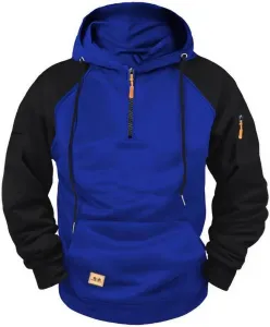 Мужская толстовка с капюшоном 2025, quarter zip, цветной блок, тактическая