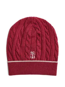 Шапка с логотипом, вязанная косами Brunello Cucinelli Kids, красный
