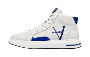 Высокие кожаные кроссовки для скейтборда мужские бело-синие VICKI BROWN