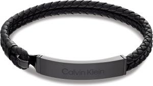 Мужской кожаный браслет Calvin Klein: современный базовый аксессуар с плетеной кожей и полированной идентификационной табличкой, Black