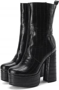 Женские ботильоны Frankie Hsu большого размера с платформой, черные, из искусственной кожи, с принтом под змею, средний голень, на массивном каблуке