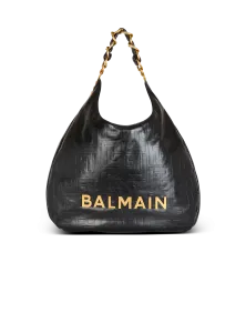 Сумка-тоут 1945 Soft Hobo из жатой кожи с монограммой Balmain, черный