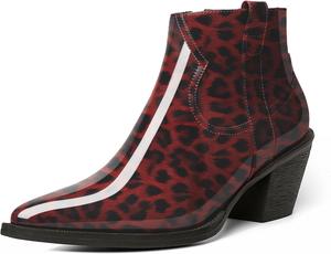 Женские ботильоны Esvowido с заостренным носком, низким каблуком, массивным каблуком, короткие ботинки с боковой молнией и мехом, офисные осенние ботинки, Leopard Red